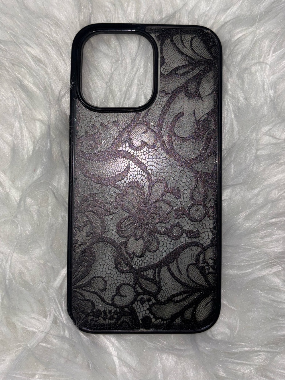 SHEIN Black Lace Floral Pattern Phone Case